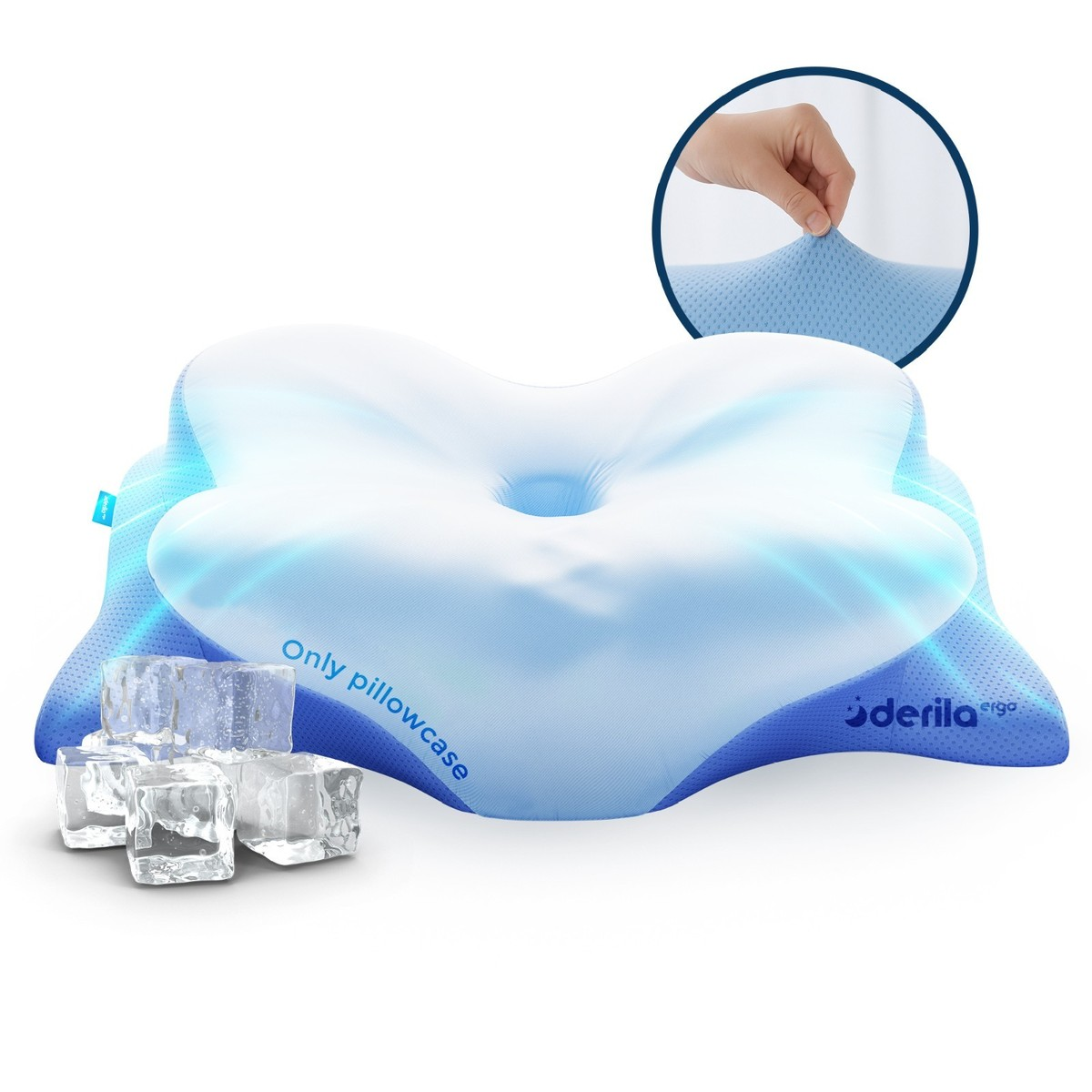 Derila Ergo pillowcase reference showing fabric detail and cooling-themed illustration