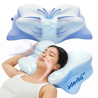 Reference illustration of the pillow contours and a woman resting on her back